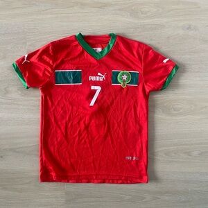 Kids Puma Red Morocco Soccer Jersey #7 with Green Trim